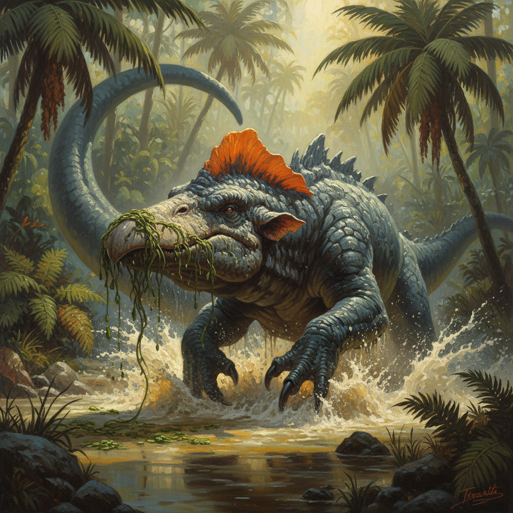 Hadrosaurid, original Pathfinder 2e monster artwork by ZapGM
