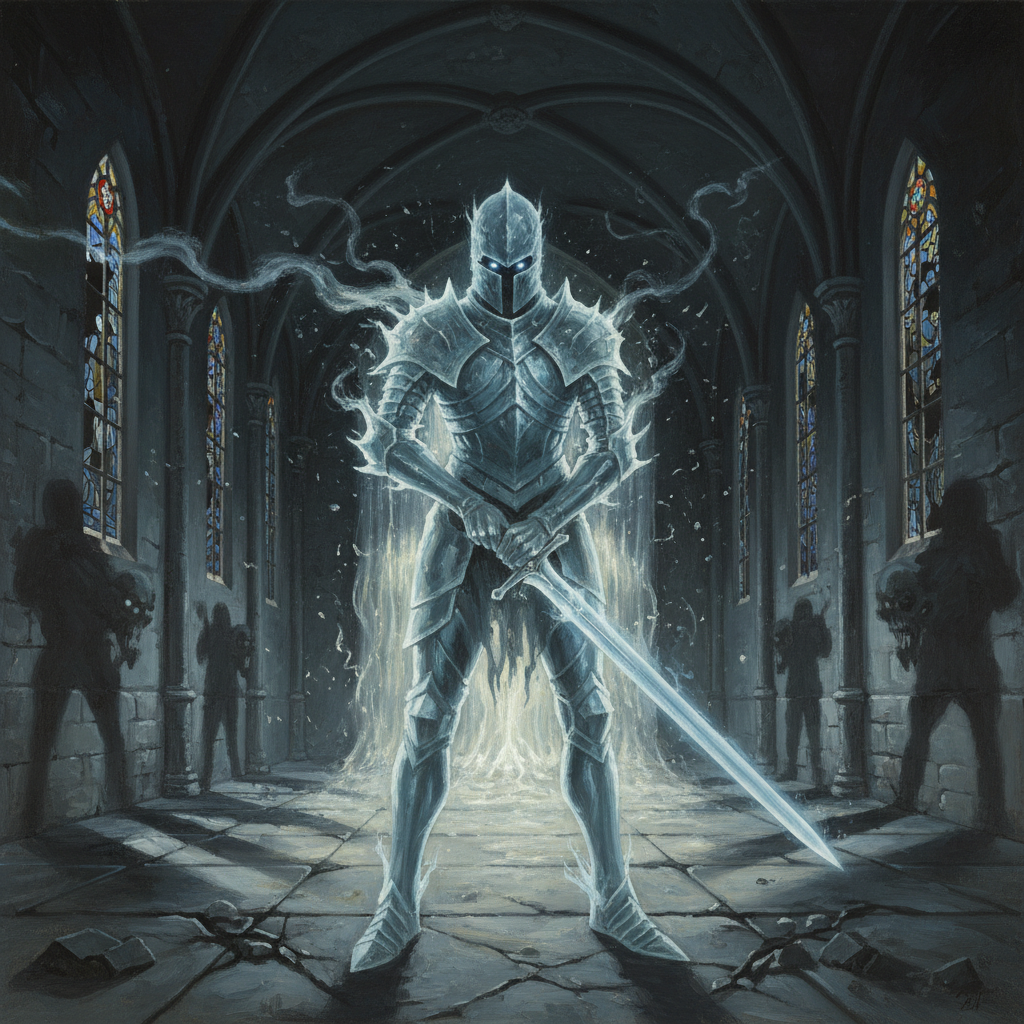 Phantom Knight, original Pathfinder 2e monster artwork by ZapGM