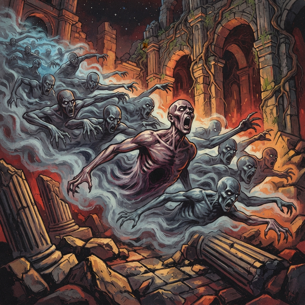 Ghostly Mob, original Pathfinder 2e monster artwork by ZapGM