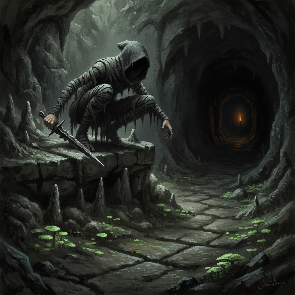 Caligni Creeper, original Pathfinder 2e monster artwork by ZapGM