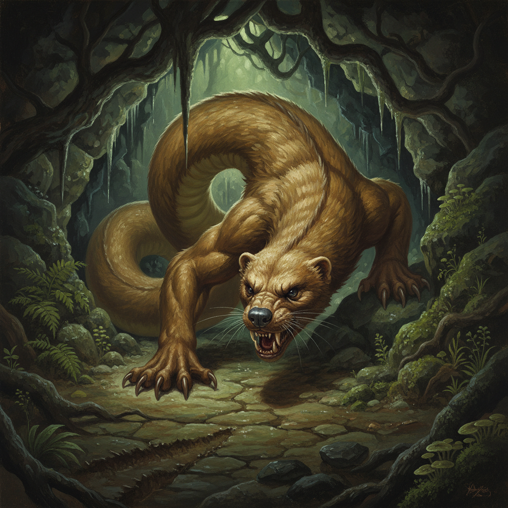 Megalictis, original Pathfinder 2e monster artwork by ZapGM