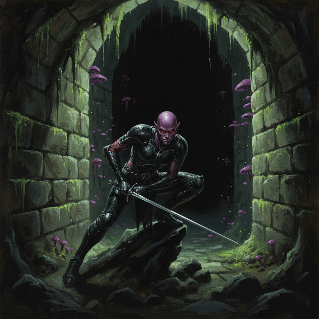 Drow Fighter, original Pathfinder 2e monster artwork by ZapGM