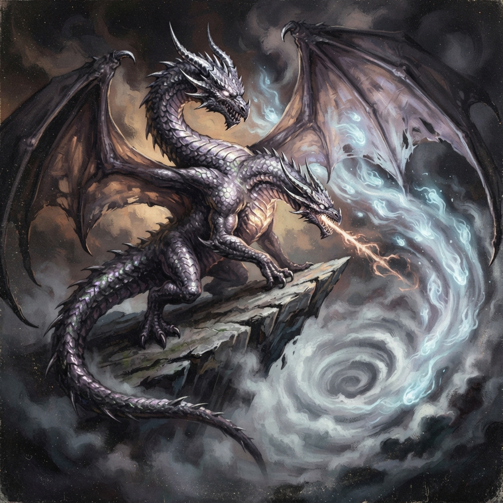 Requiem Dragon (Young, Spellcaster), original Pathfinder 2e monster artwork by ZapGM