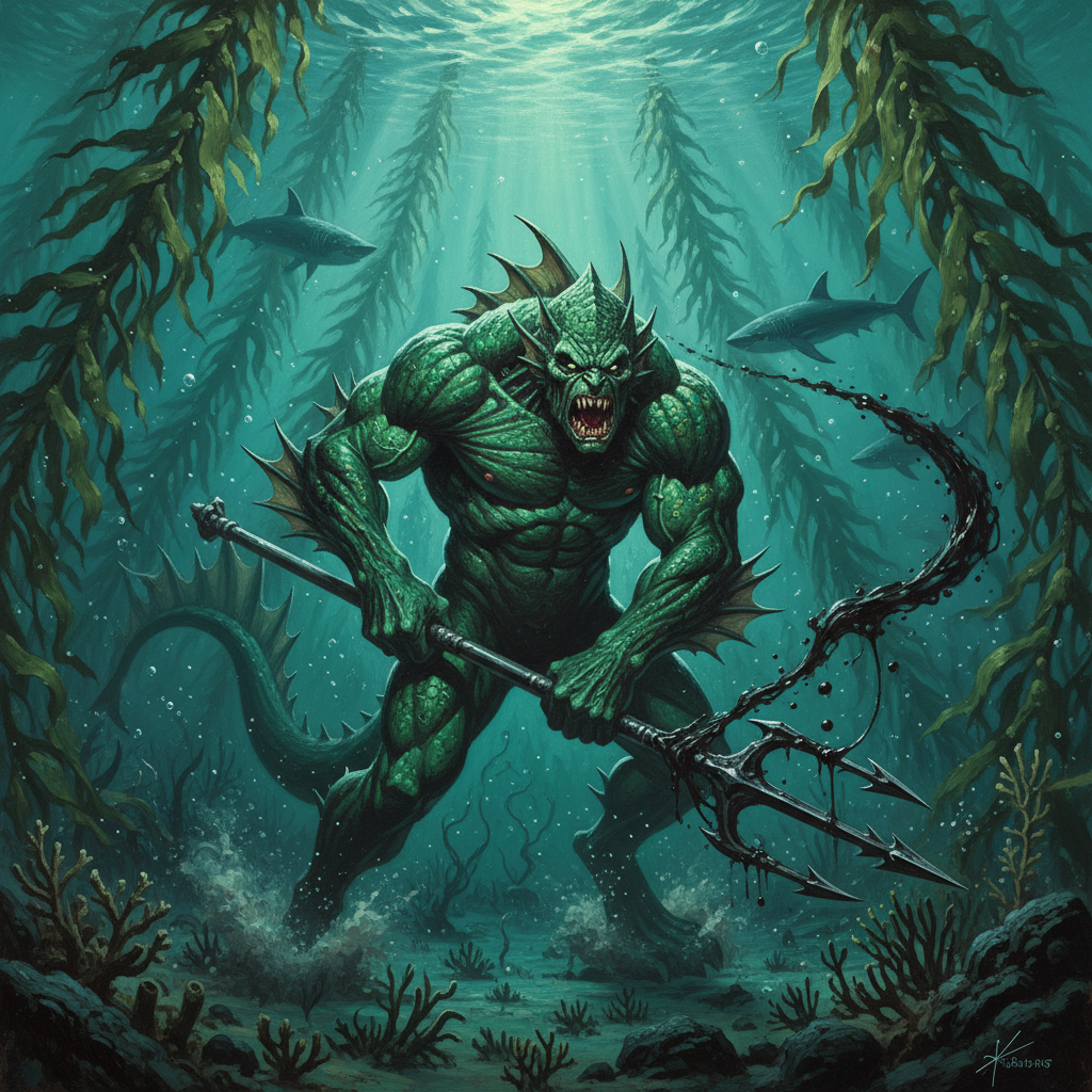 Sea Devil Brute, original Pathfinder 2e monster artwork by ZapGM