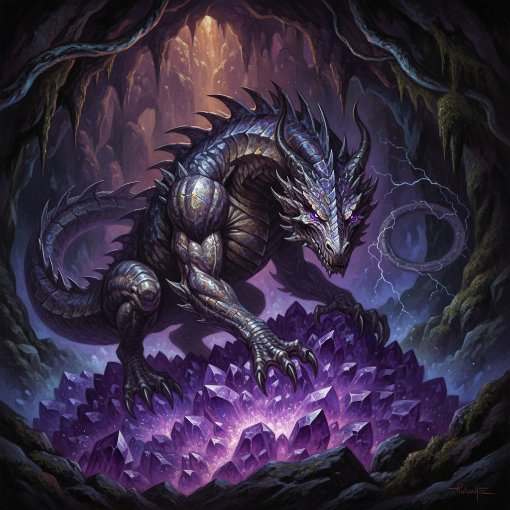 Young Crystal Dragon, original Pathfinder 2e monster artwork by ZapGM