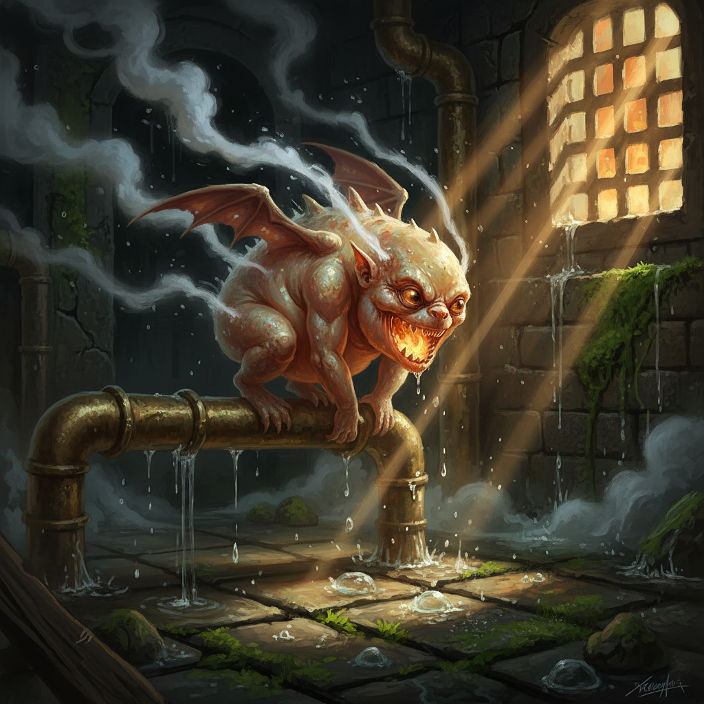 Steam Mephit, original Pathfinder 2e monster artwork by ZapGM