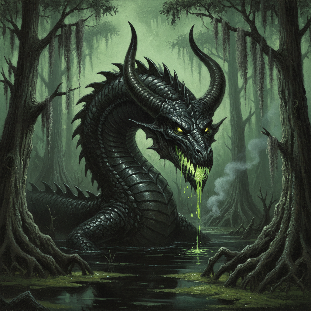 Adult Black Dragon, original Pathfinder 2e monster artwork by ZapGM
