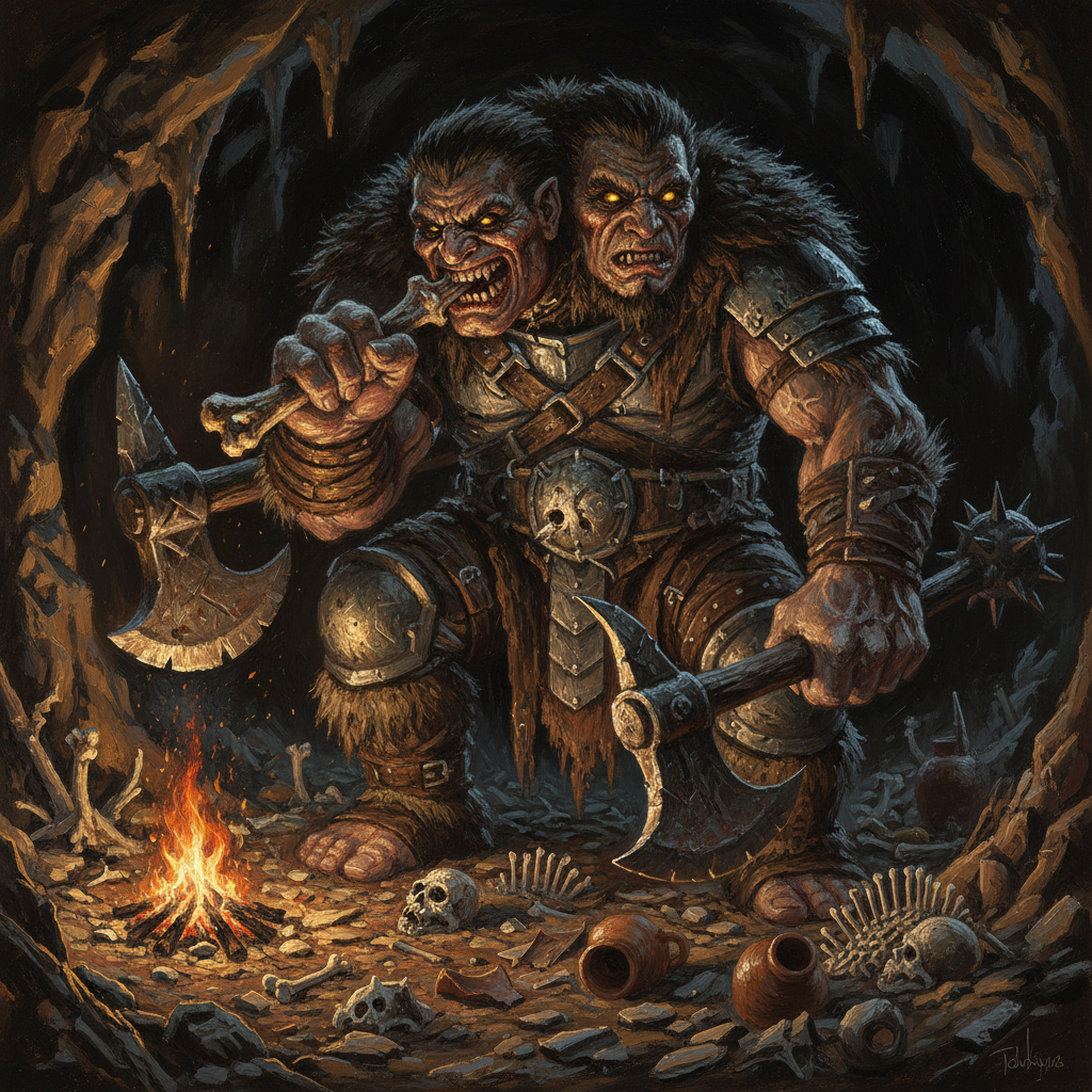 Ettin, original D&D 5e monster artwork by ZapGM