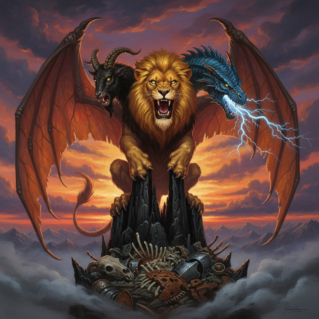 Chimera, original Pathfinder 2e monster artwork by ZapGM