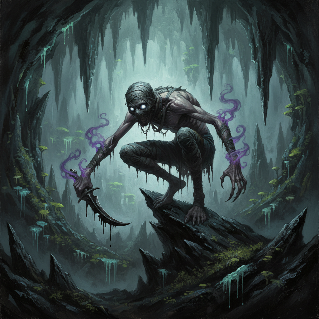 Caligni Slayer, original Pathfinder 2e monster artwork by ZapGM