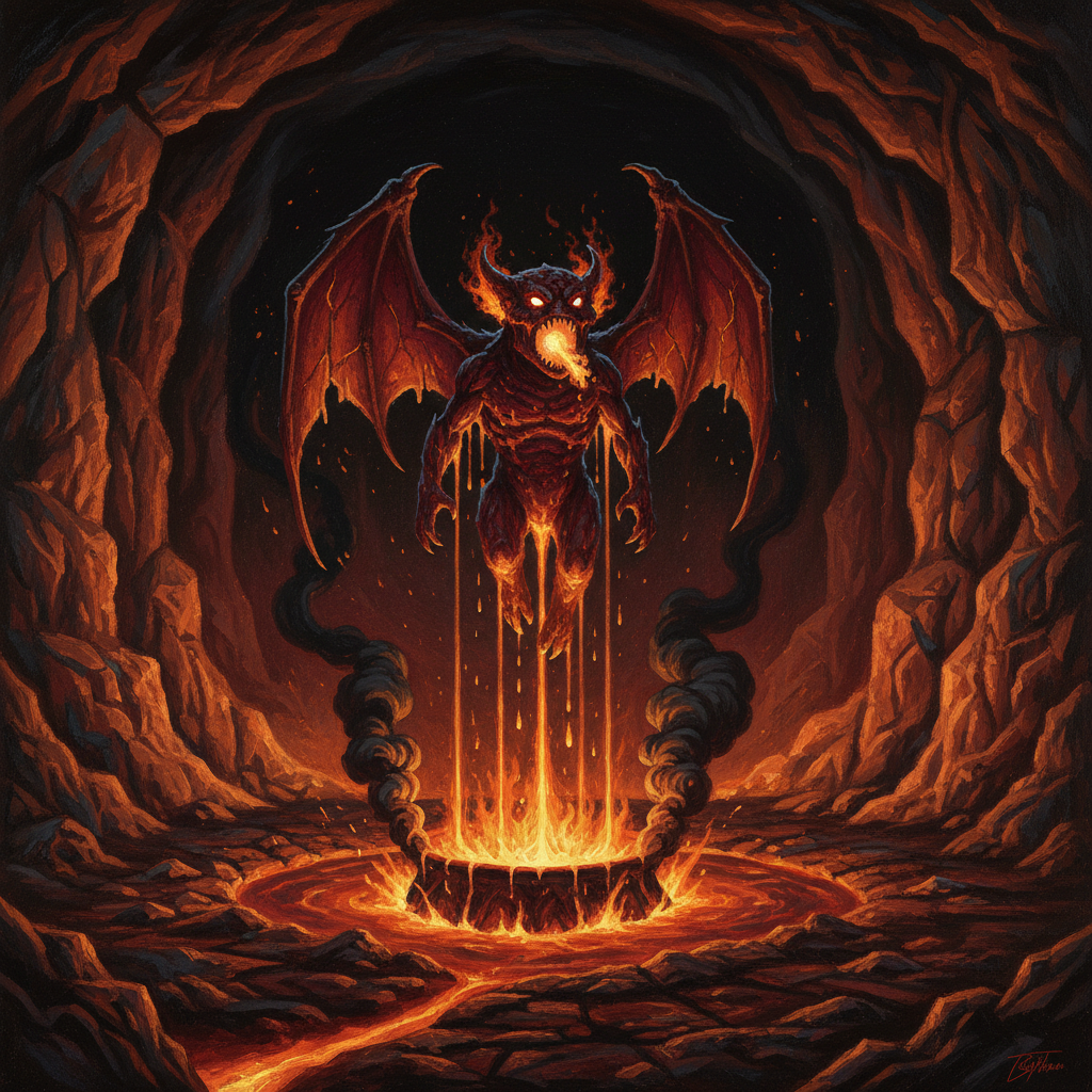 Magma Mephit, original D&D 5e monster artwork by ZapGM