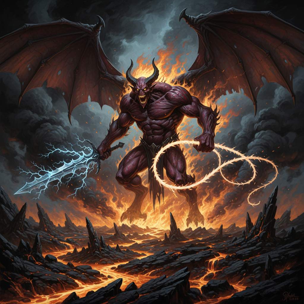 Balor, original D&D 5e monster artwork by ZapGM