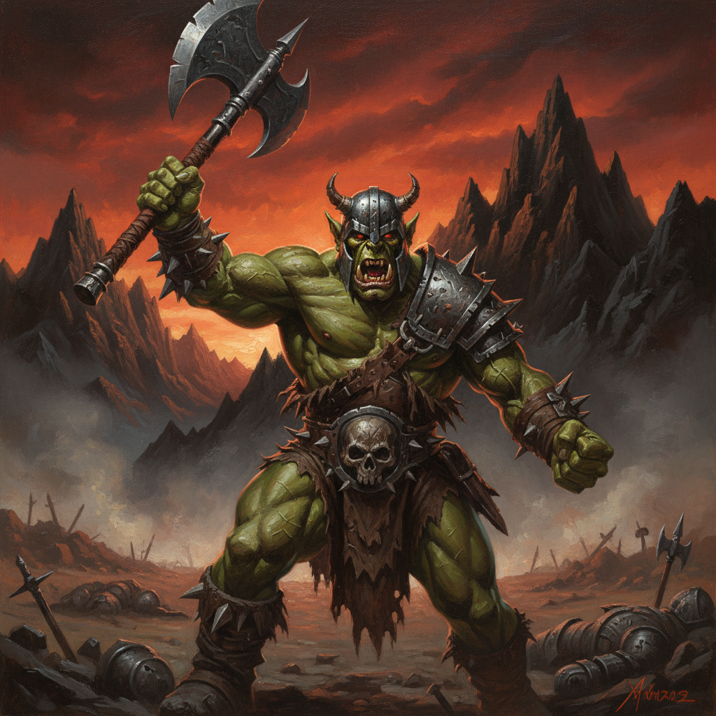 Orc Warchief, original Pathfinder 2e monster artwork by ZapGM