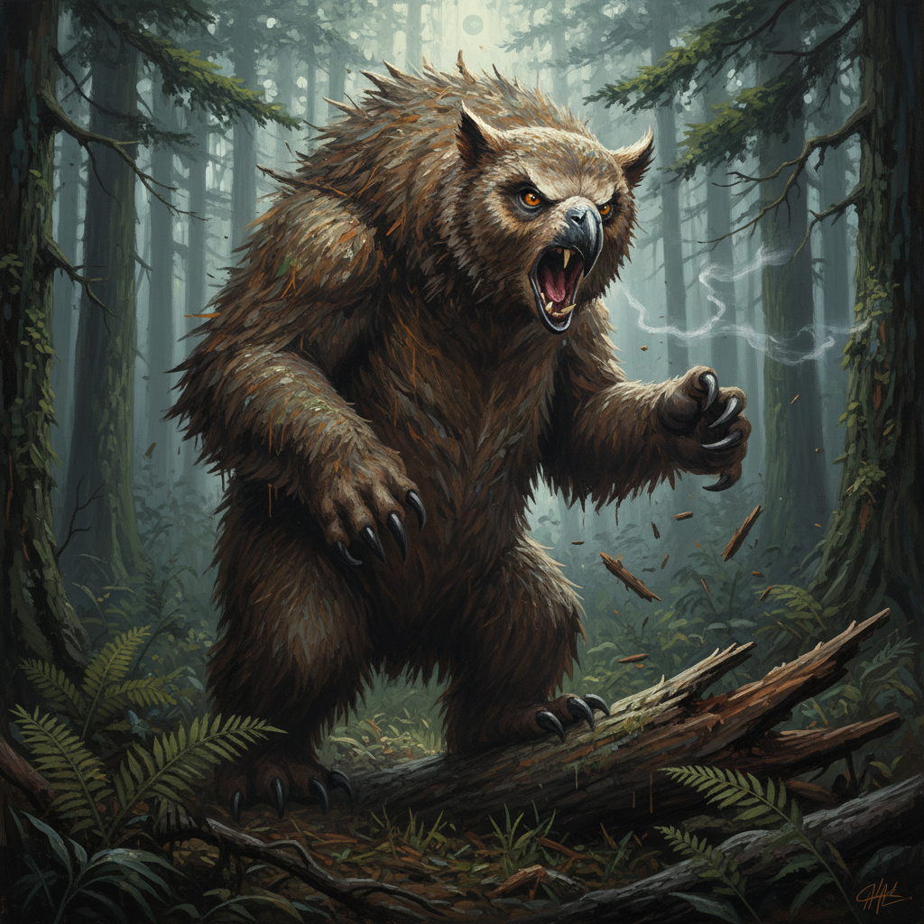 Owlbear, original Pathfinder 2e monster artwork by ZapGM
