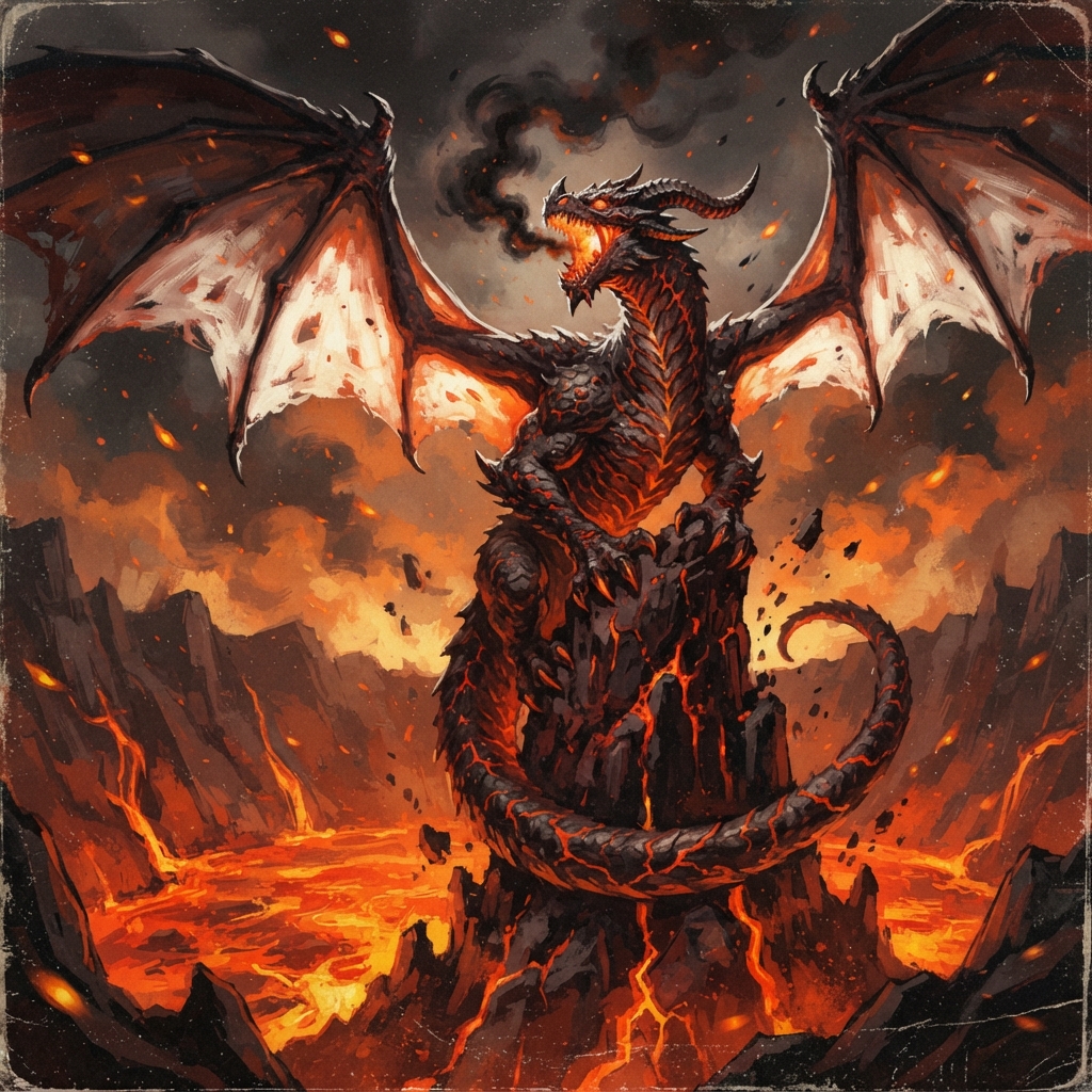 Cinder Dragon (Ancient, Spellcaster), original Pathfinder 2e monster artwork by ZapGM