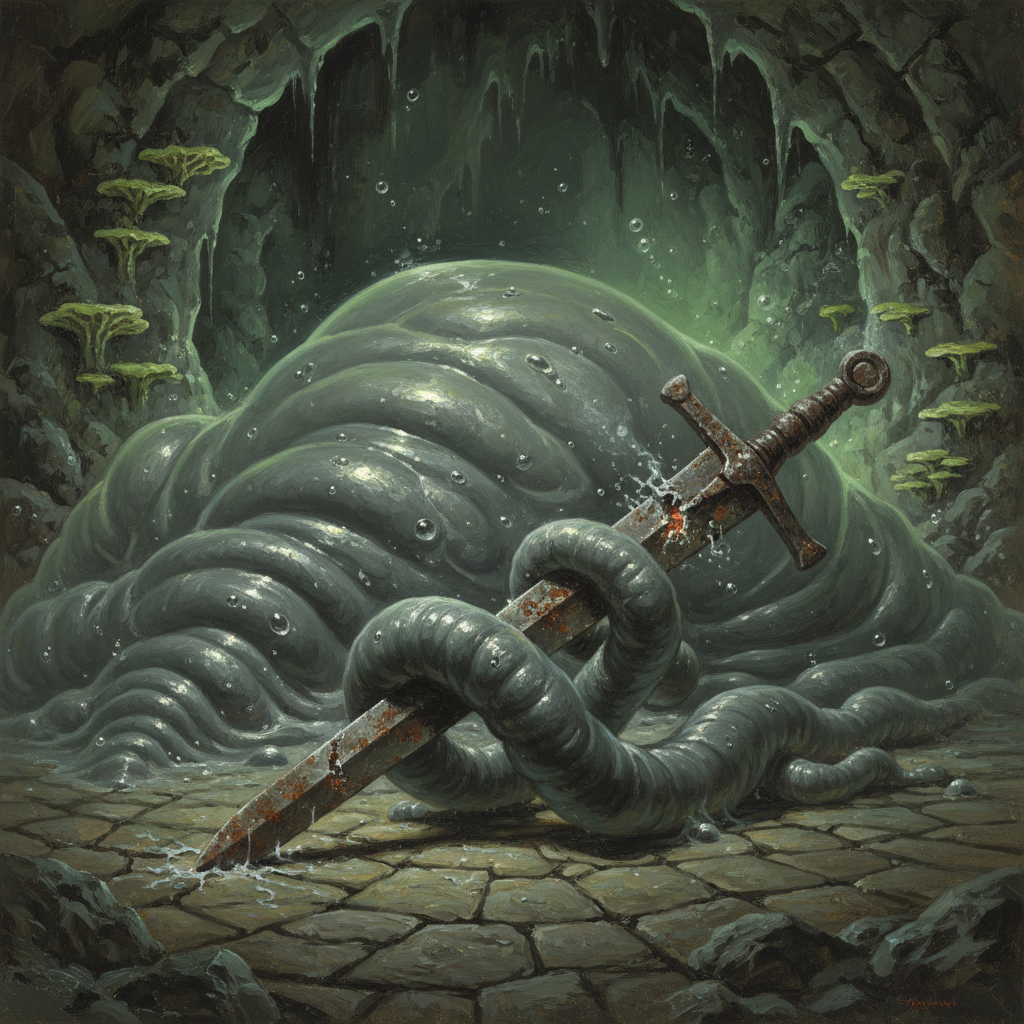 Gray Ooze, original Pathfinder 2e monster artwork by ZapGM