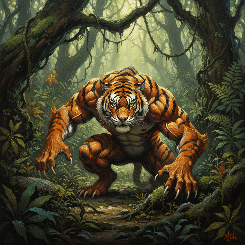 Weretiger, Hybrid Form, original D&D 5e monster artwork by ZapGM