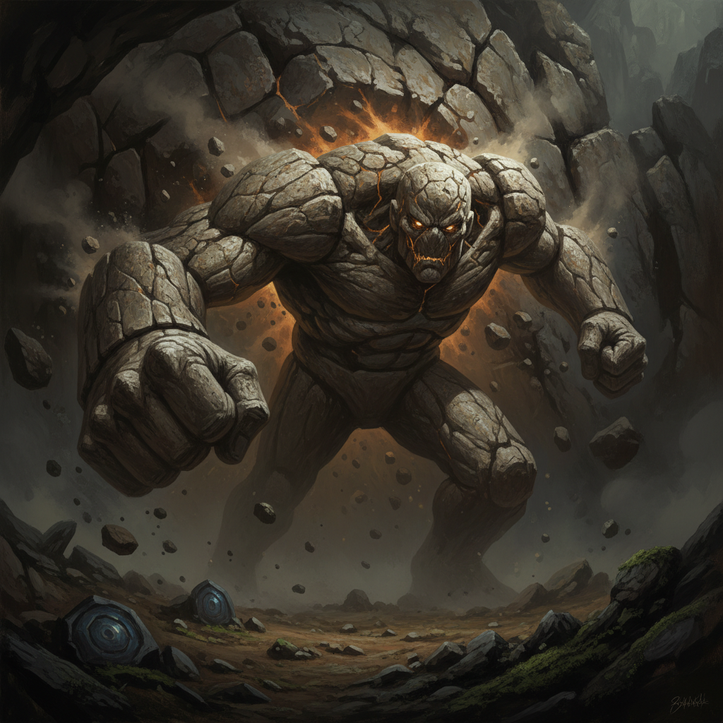 Earth Elemental, original D&D 5e monster artwork by ZapGM