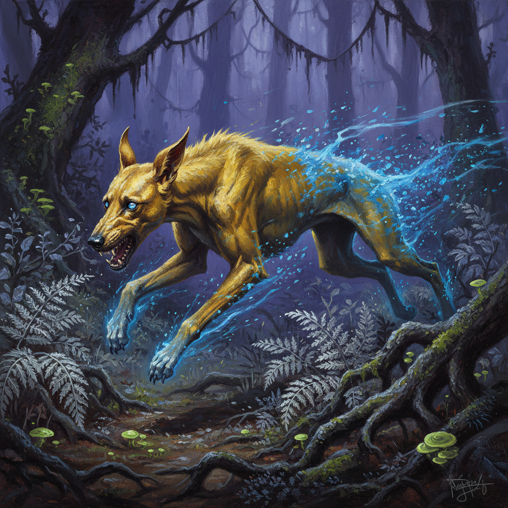 Blink Dog, original Pathfinder 2e monster artwork by ZapGM