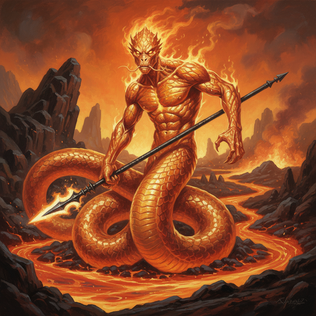Salamander, original D&D 5e monster artwork by ZapGM