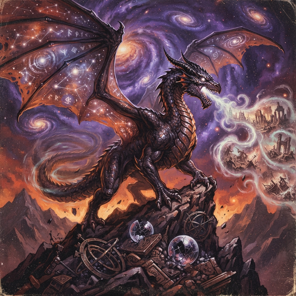 Omen Dragon (Ancient, Spellcaster), original Pathfinder 2e monster artwork by ZapGM