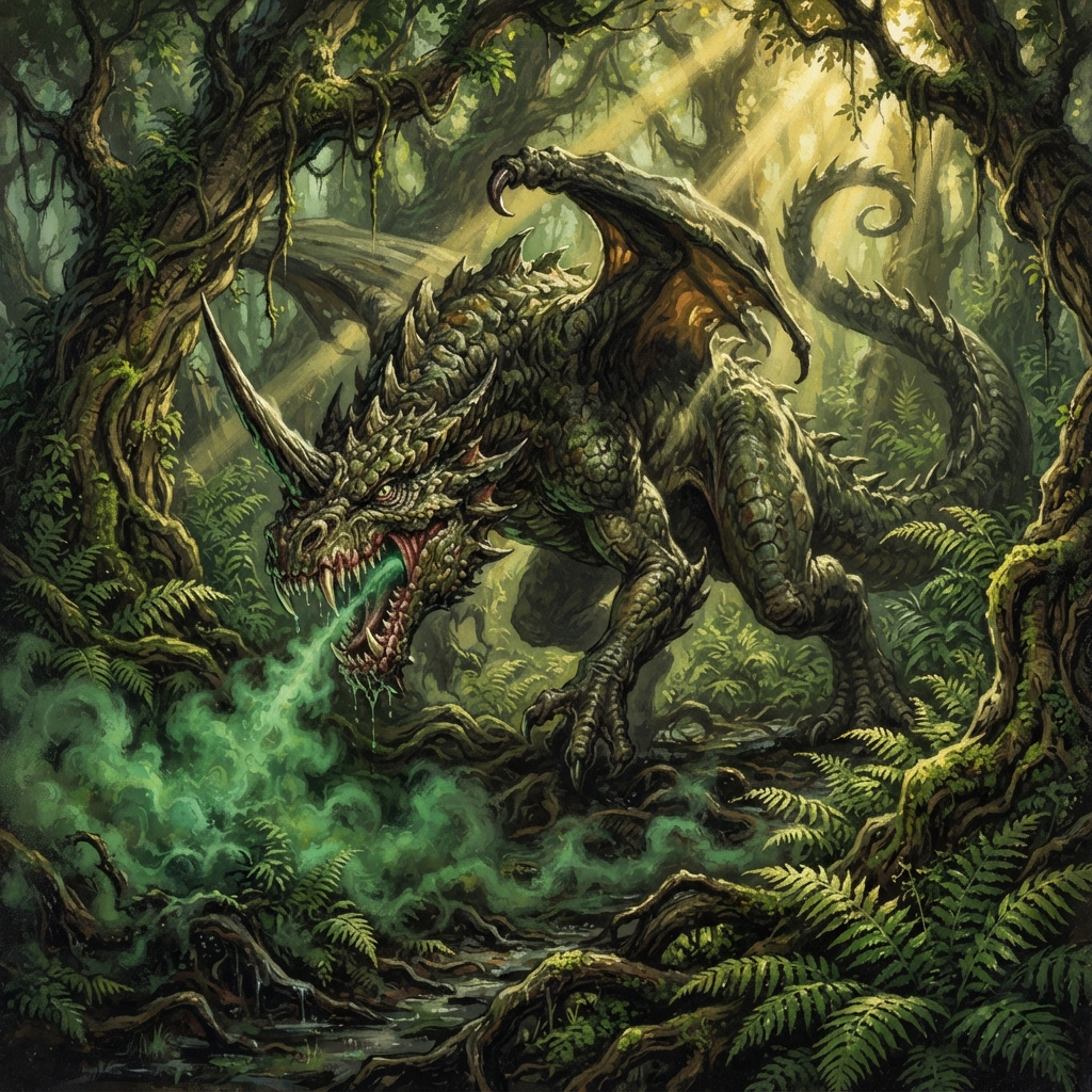 Horned Dragon (Ancient, Spellcaster), original Pathfinder 2e monster artwork by ZapGM