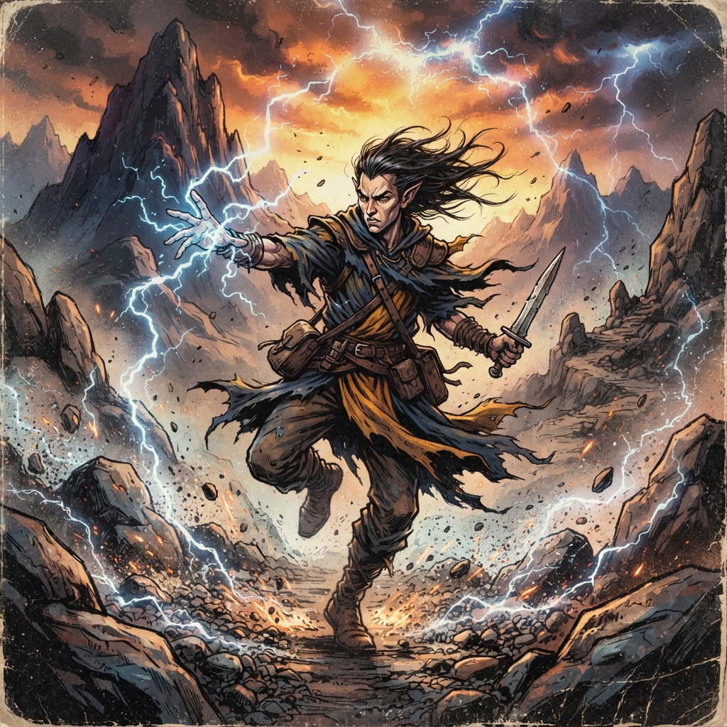Aiuvarin Elementalist, original Pathfinder 2e monster artwork by ZapGM
