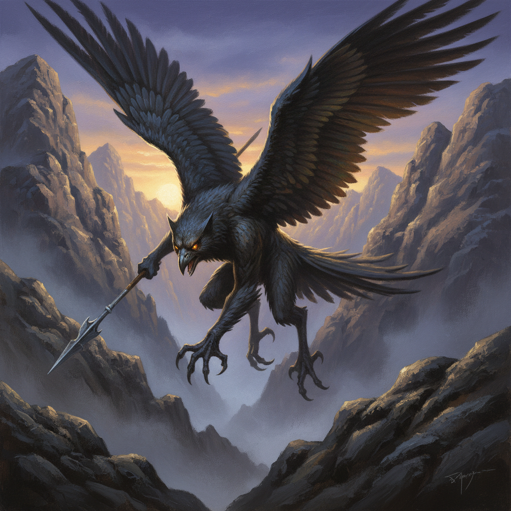 Strix Kinmate, original Pathfinder 2e monster artwork by ZapGM