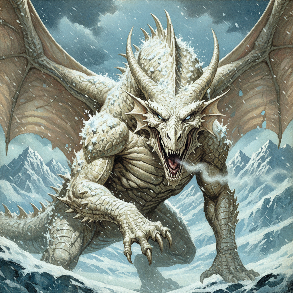 Adult White Dragon, original Pathfinder 2e monster artwork by ZapGM