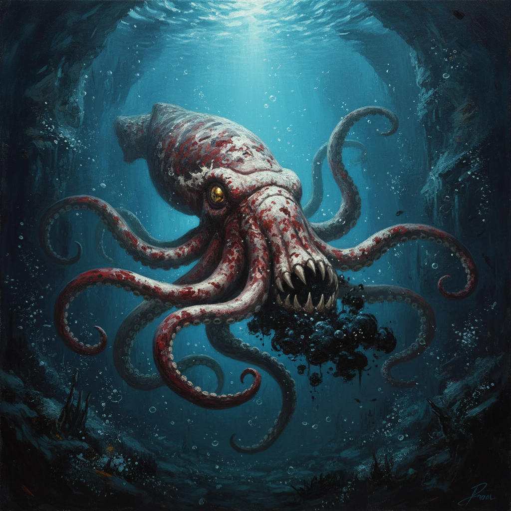 Giant Squid, original Pathfinder 2e monster artwork by ZapGM