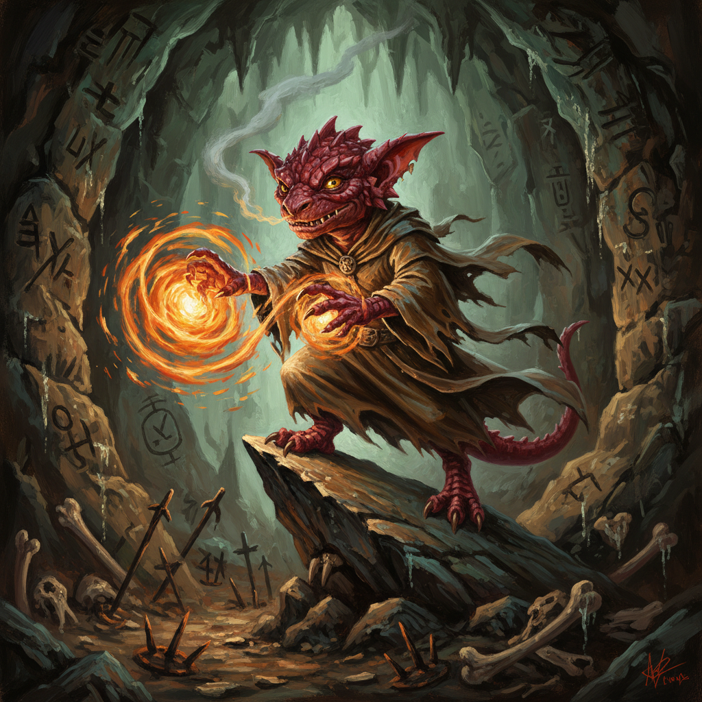 Kobold Dragon Mage, original Pathfinder 2e monster artwork by ZapGM