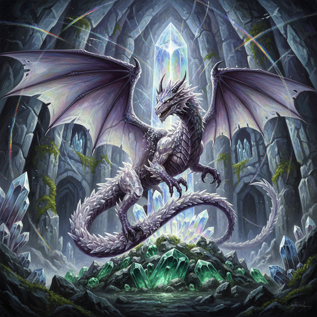 Adult Crystal Dragon, original Pathfinder 2e monster artwork by ZapGM
