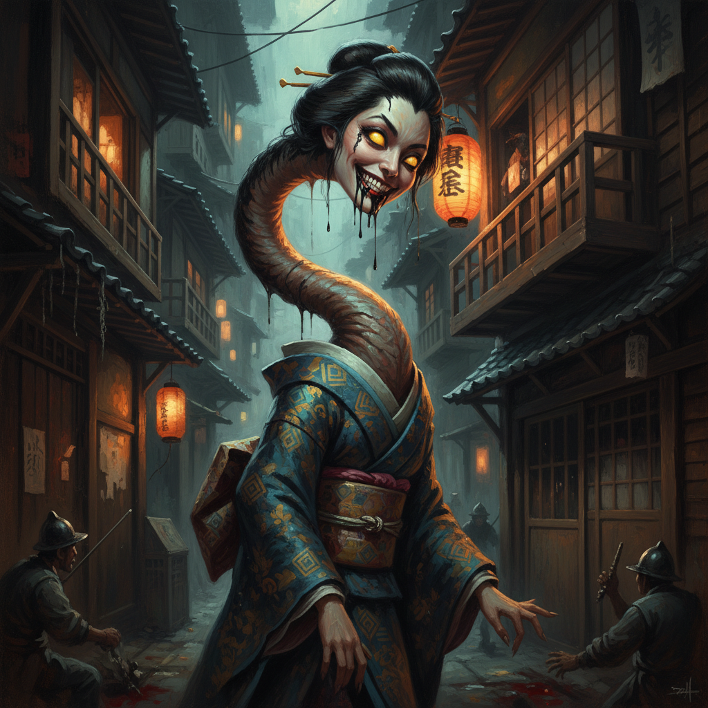 Rokurokubi, original Pathfinder 2e monster artwork by ZapGM