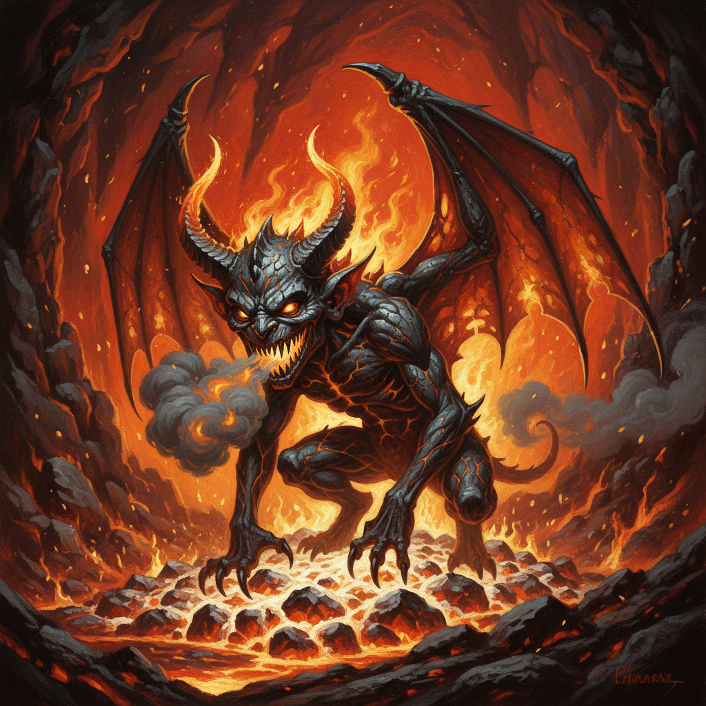 Fire Mephit, original Pathfinder 2e monster artwork by ZapGM