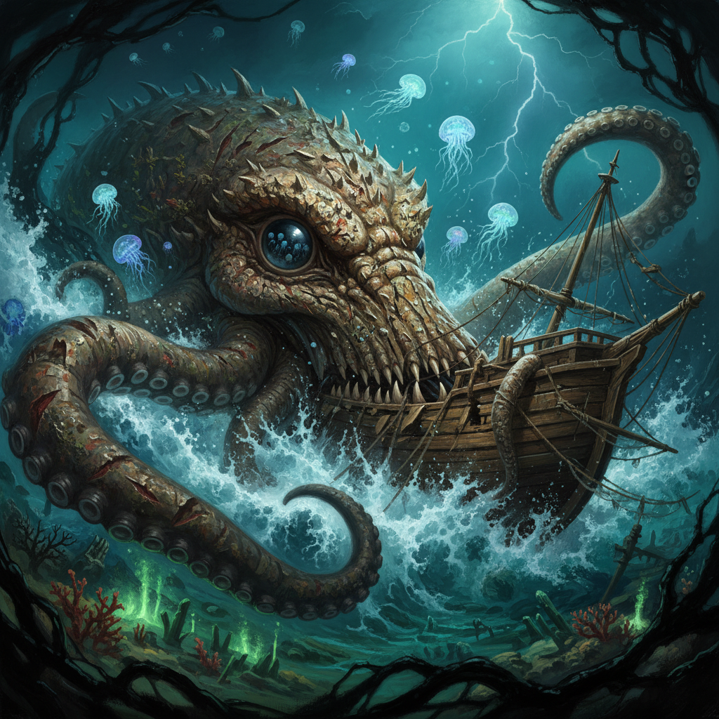 Kraken, original Pathfinder 2e monster artwork by ZapGM