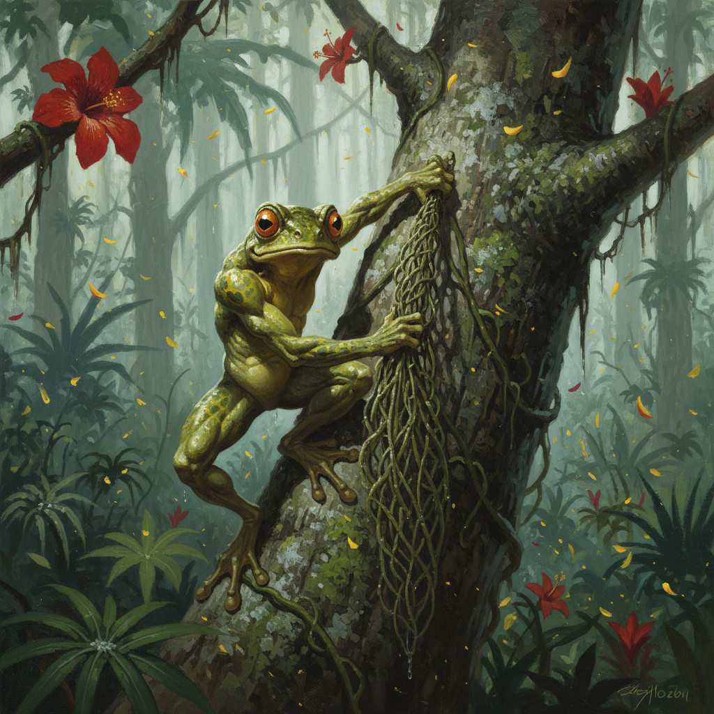 Grippli Scout, original Pathfinder 2e monster artwork by ZapGM