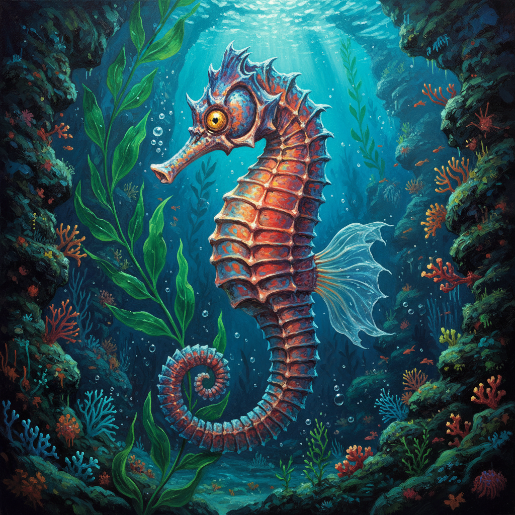 Giant Seahorse, original Pathfinder 2e monster artwork by ZapGM