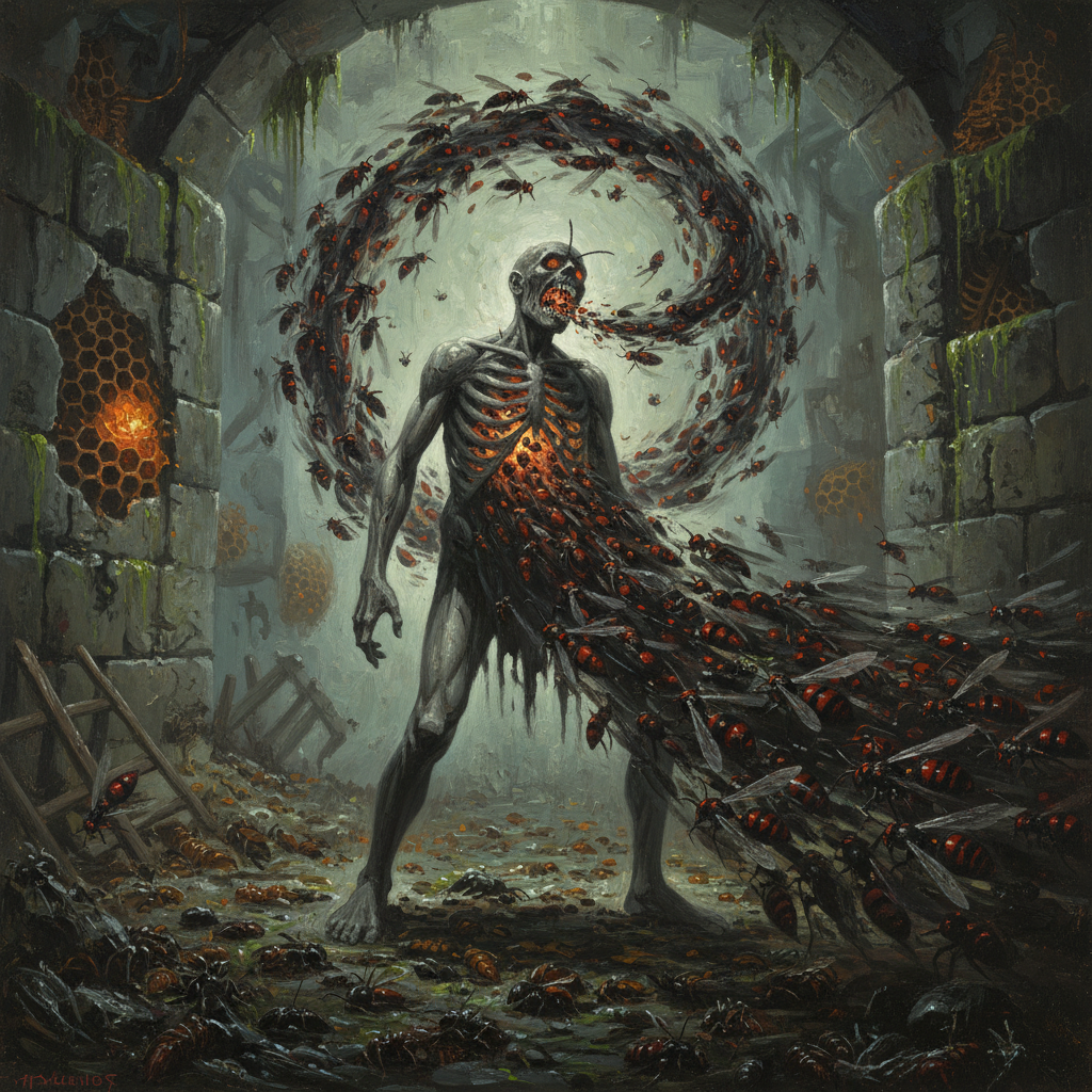 Hellwasp Swarm, original Pathfinder 2e monster artwork by ZapGM