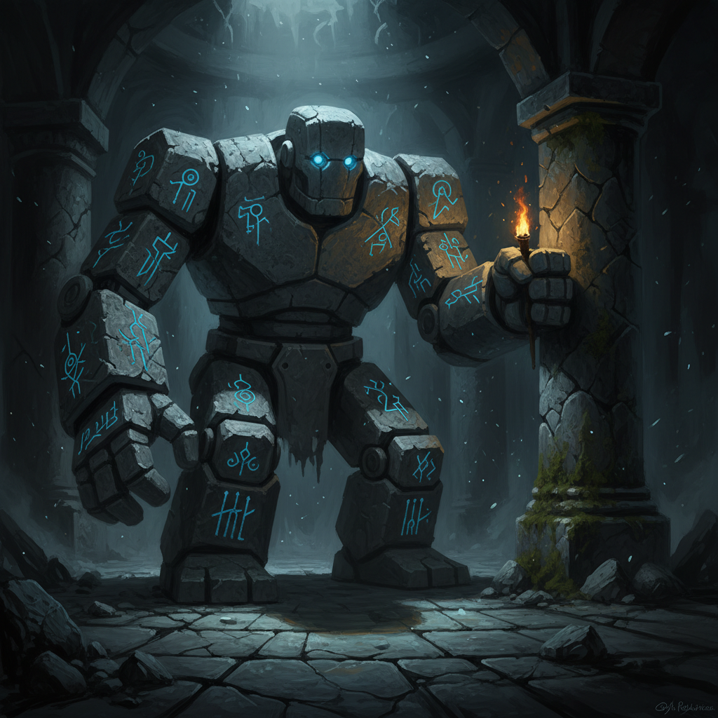 Stone Golem, original D&D 5e monster artwork by ZapGM