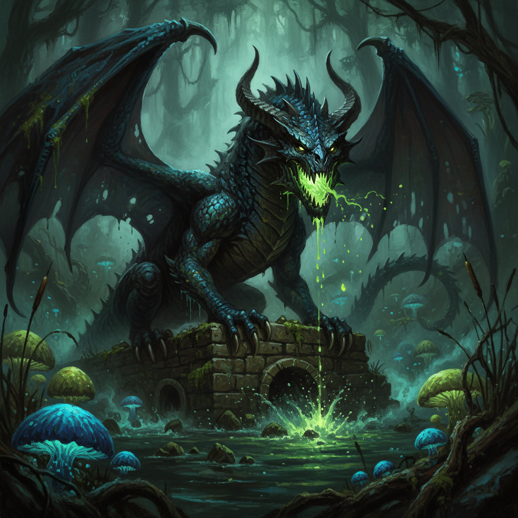 Ancient Black Dragon, original Pathfinder 2e monster artwork by ZapGM