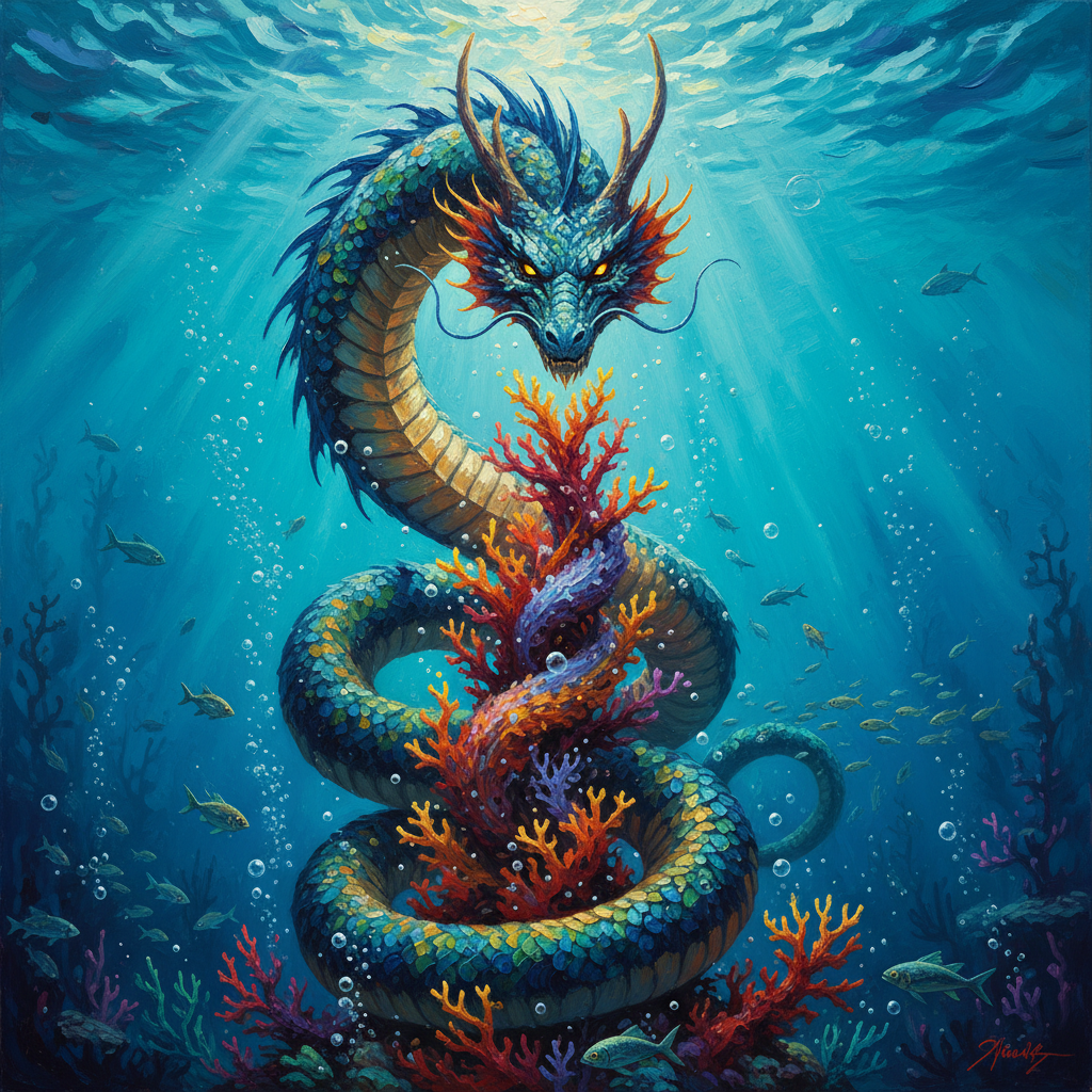 Adult Sea Dragon, original Pathfinder 2e monster artwork by ZapGM
