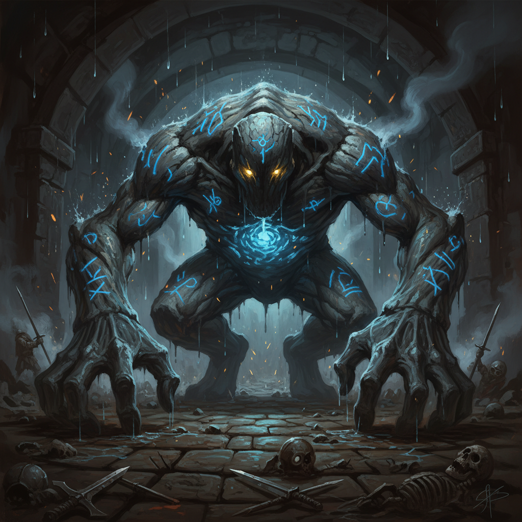 Clay Golem, original Pathfinder 2e monster artwork by ZapGM