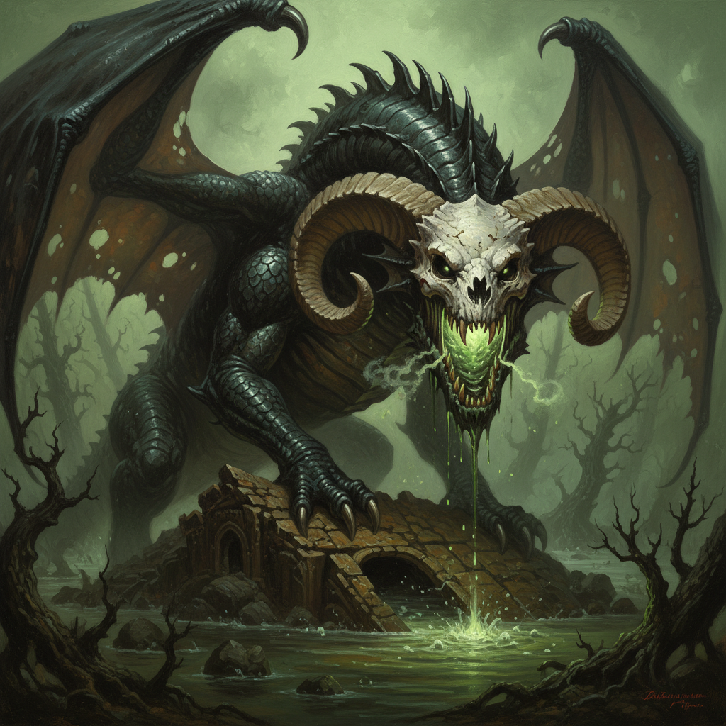 Ancient Black Dragon, original D&D 5e monster artwork by ZapGM