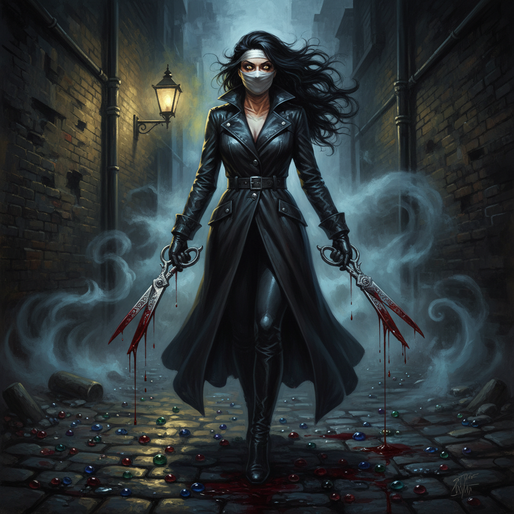 Kuchisake-onna, original Pathfinder 2e monster artwork by ZapGM