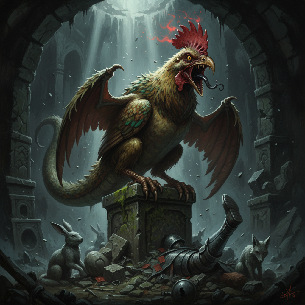 Cockatrice, original Pathfinder 2e monster artwork by ZapGM
