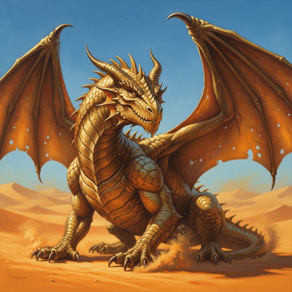 Adult Brass Dragon, original Pathfinder 2e monster artwork by ZapGM