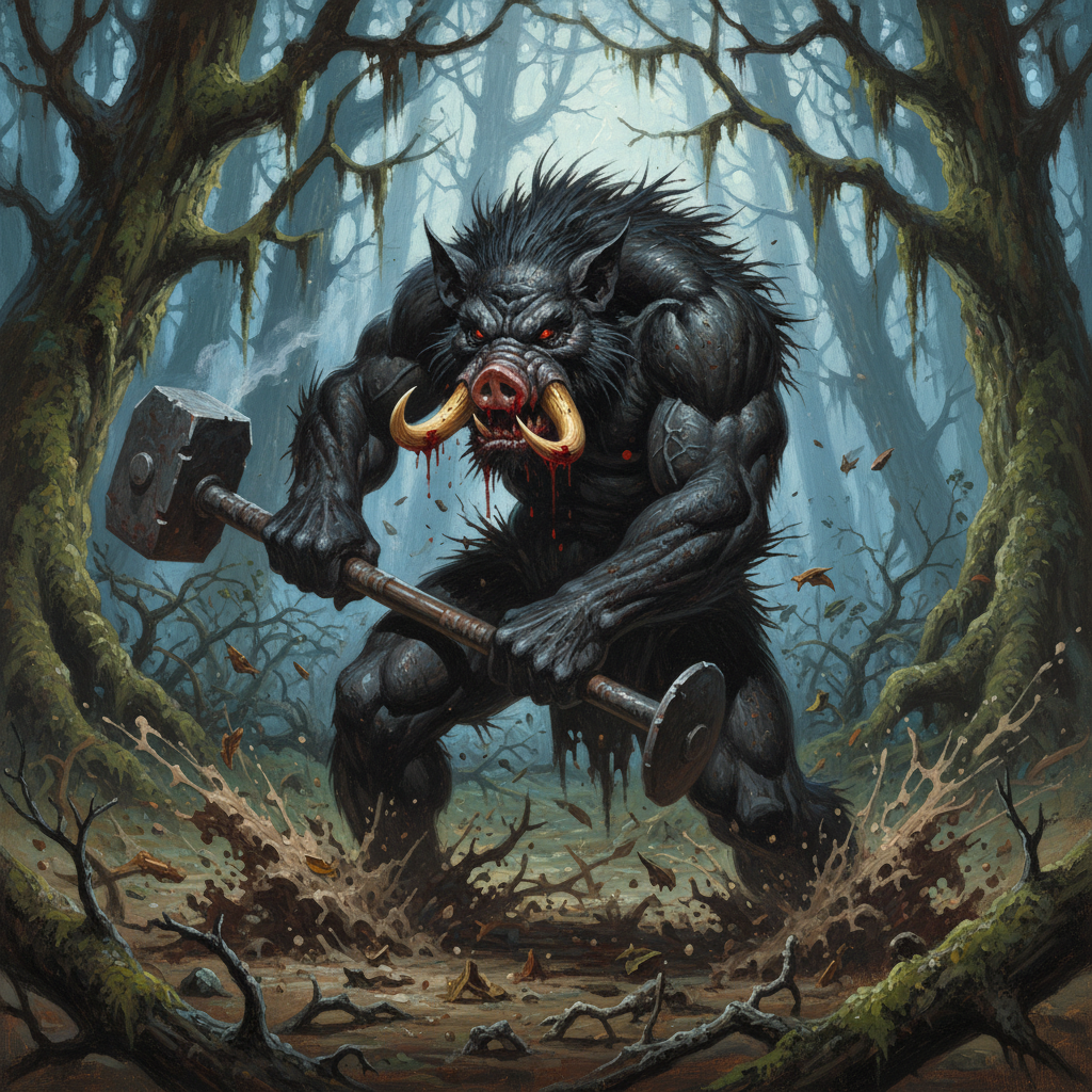 Wereboar, Hybrid Form, original D&D 5e monster artwork by ZapGM