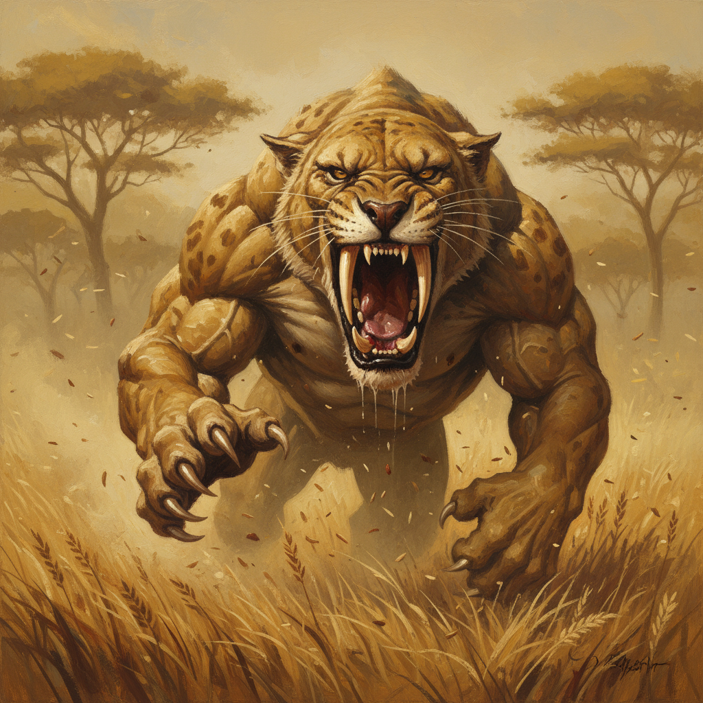 Smilodon, original Pathfinder 2e monster artwork by ZapGM