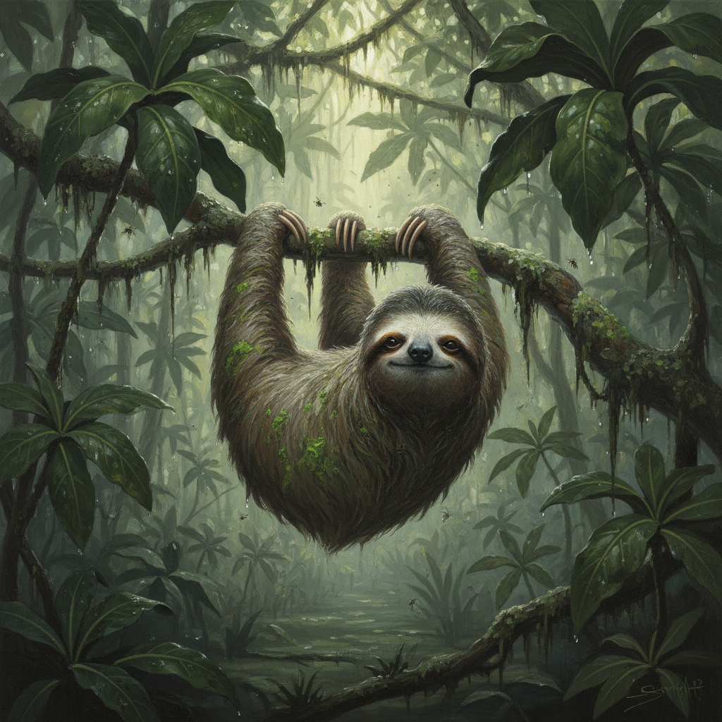 Three-toed Sloth, original Pathfinder 2e monster artwork by ZapGM