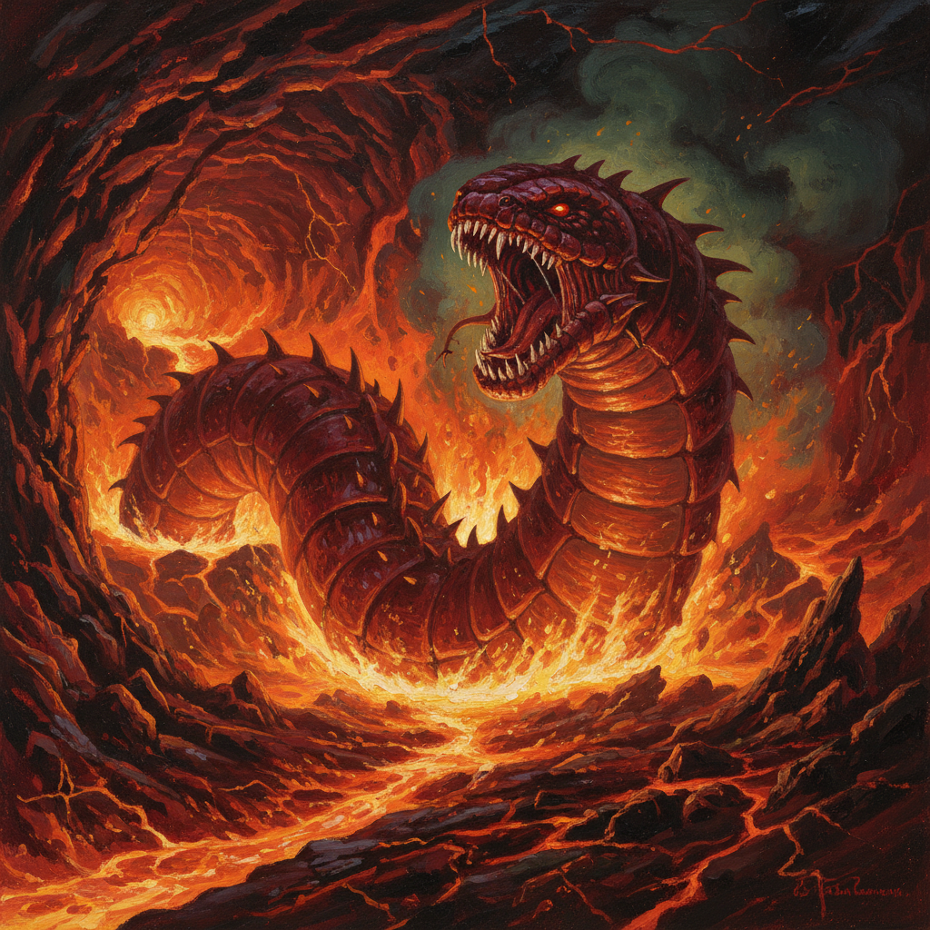 Crimson Worm, original Pathfinder 2e monster artwork by ZapGM